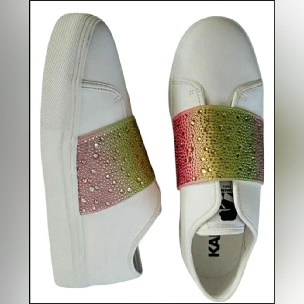 Rainbow Pride Lagerfeld Sneakers Leather 9.5 Bling Sparkling Colorful New - Picture 2 of 6